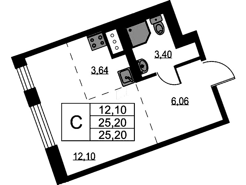 Квартира студия 25.2 м², 8/9 эт., ЖК «Квартал Лаголово»